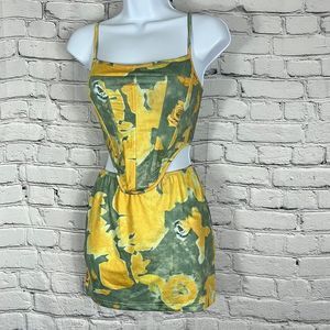 NEW MICAS corset cami top mini skirt set yellow green size XS